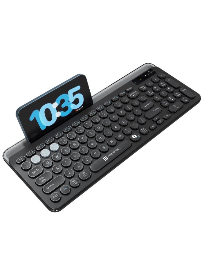 بورترونيكس Portronics Bubble 3.0 Wireless Keyboard with Bluetooth + 2.4 GHz USB Receiver, Rechargeable Battery, Dual Height Adjustment, Multimedia Hotkeys with Numpad, for Laptop, PC, Smartphone, Tablet(Black) - Image 1